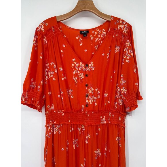 A.N.A Womens orange Floral romper size XL Short Sleeves Smocked Waist V-Neck new - Picture 4 of 6